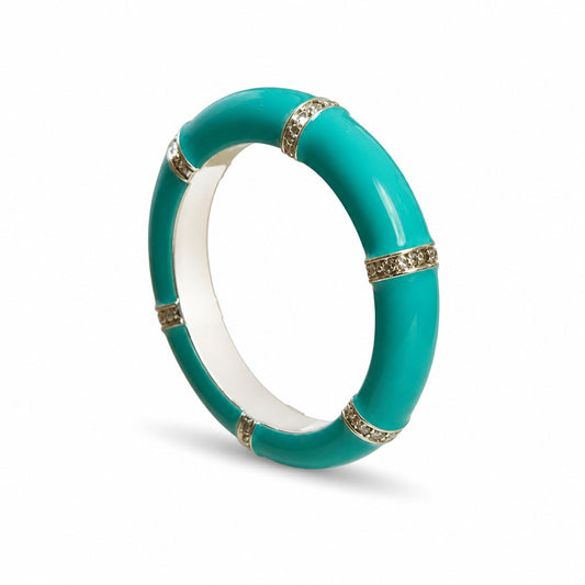 Anello Anello Argento 925 Smalto Verde Acqua e Diamanti - Gioielli Pavan