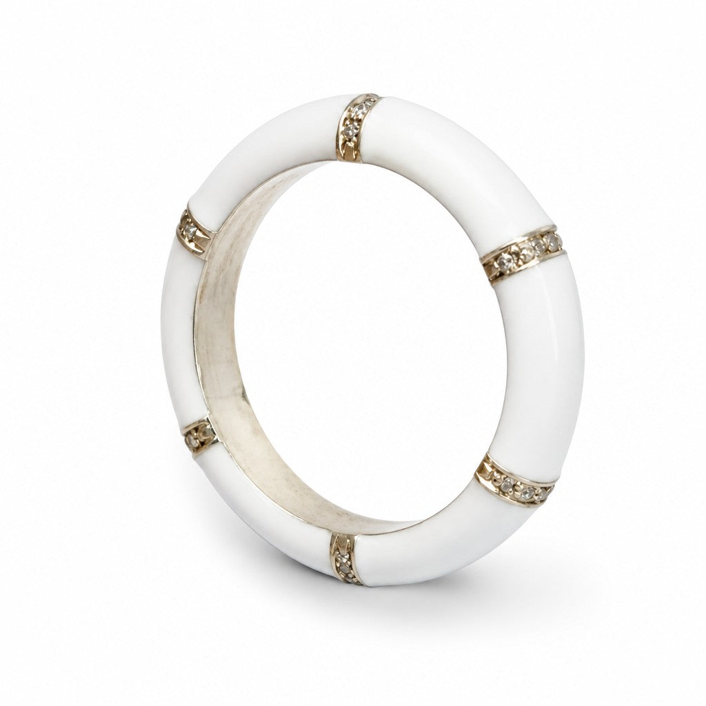 Anello Argento 925 Smalto Bianco e Diamanti
