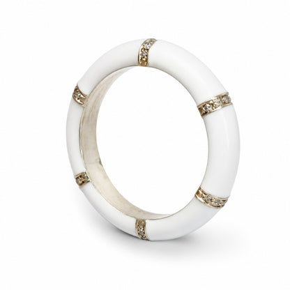 Anello Argento 925 Smalto Bianco e Diamanti
