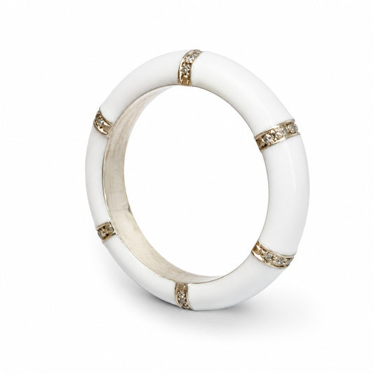 Anello Anello Argento 925 Smalto Bianco e Diamanti - Gioielli Pavan
