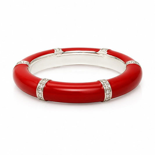 Anello Anello Argento 925 Smalto Rosso e Diamanti - Gioielli Pavan