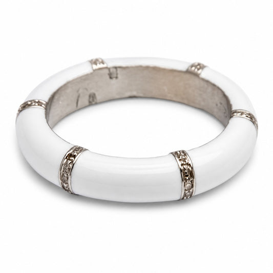 Anello Anello Argento 925 Smalto Bianco e Diamanti - Gioielli Pavan