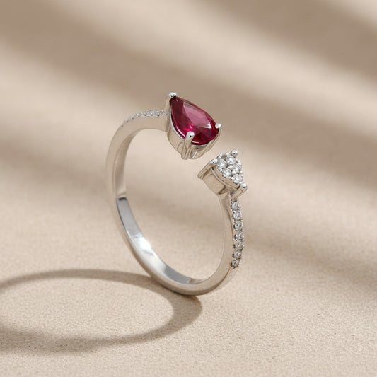 Anello Anello in Oro Bianco 9k con Diamanti e Rubino - Gioielli Pavan