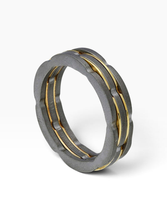 Anello da uomo in titanio e oro giallo 9 kt - Gioielli Pavan