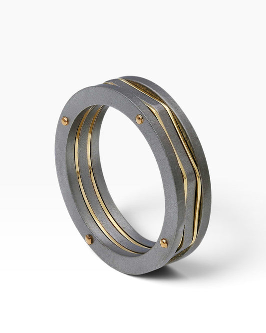 Anello da uomo in titanio e oro giallo 9 kt - Gioielli Pavan