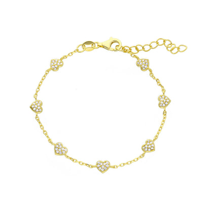 Bracciale in argento 925 dorato con cuoricini e zirconia
