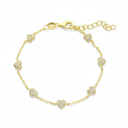 Bracciale in argento 925 dorato con cuoricini e zirconia