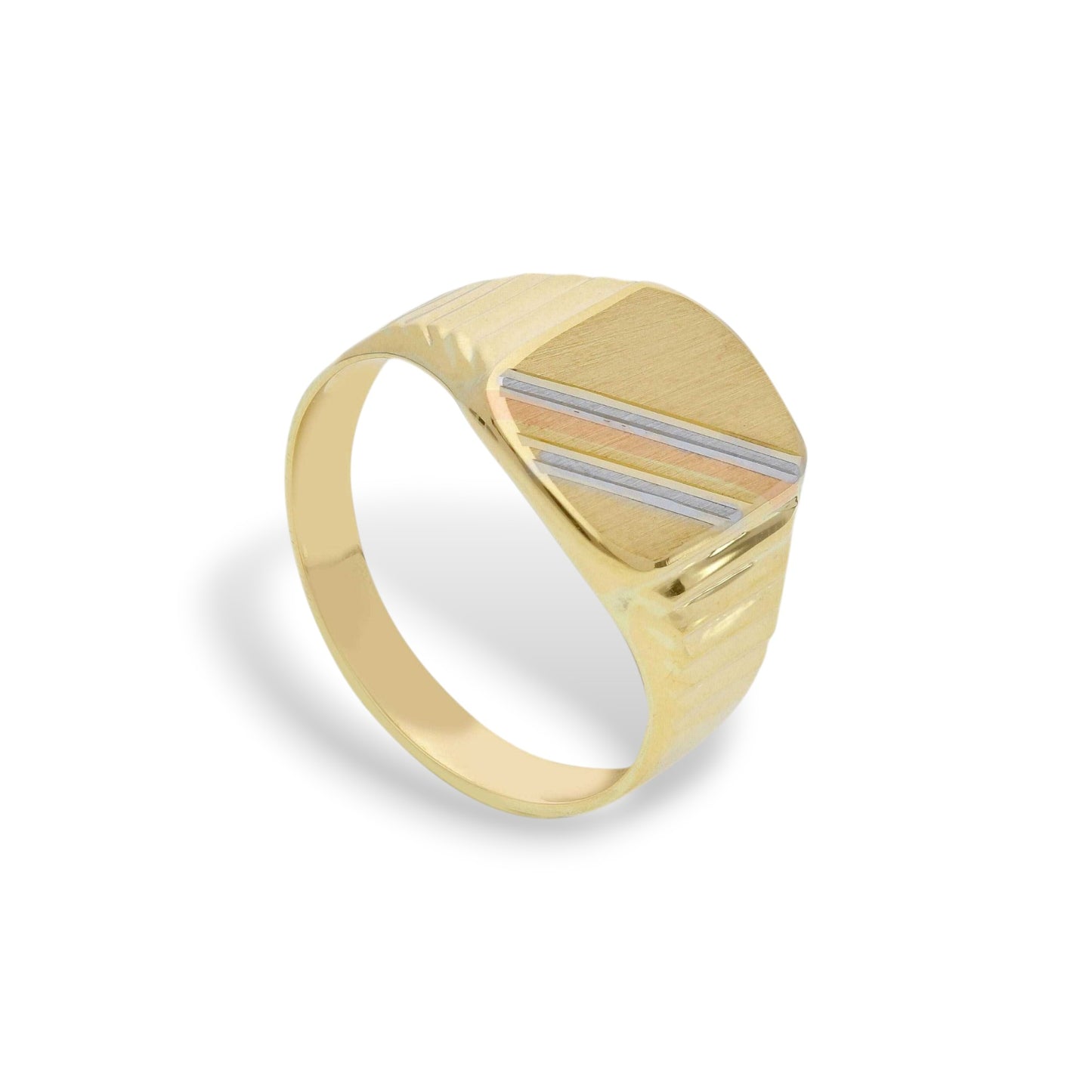 Anello Anello in oro chevalier rettangolare tre colori - Gioielli Pavan