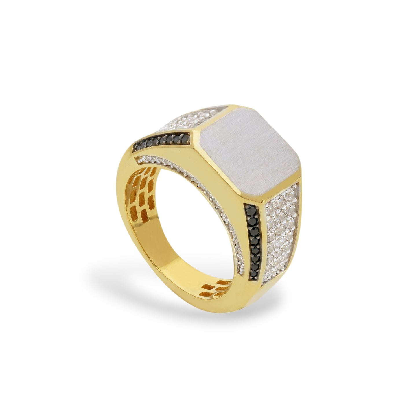 Anello Anello in oro Chevalier due colori con zirconi neri a pavé - Gioielli Pavan
