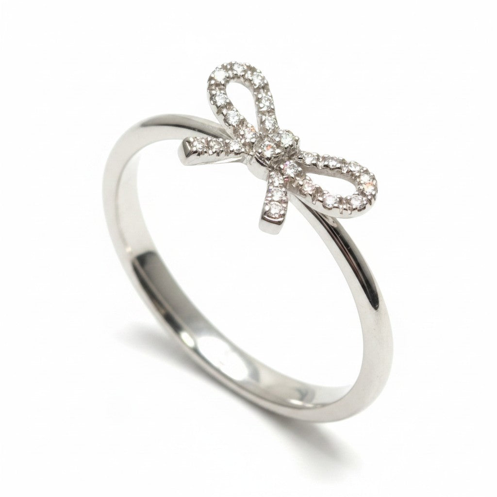 Anello Fiocco in Oro Bianco 18 kt con Diamanti