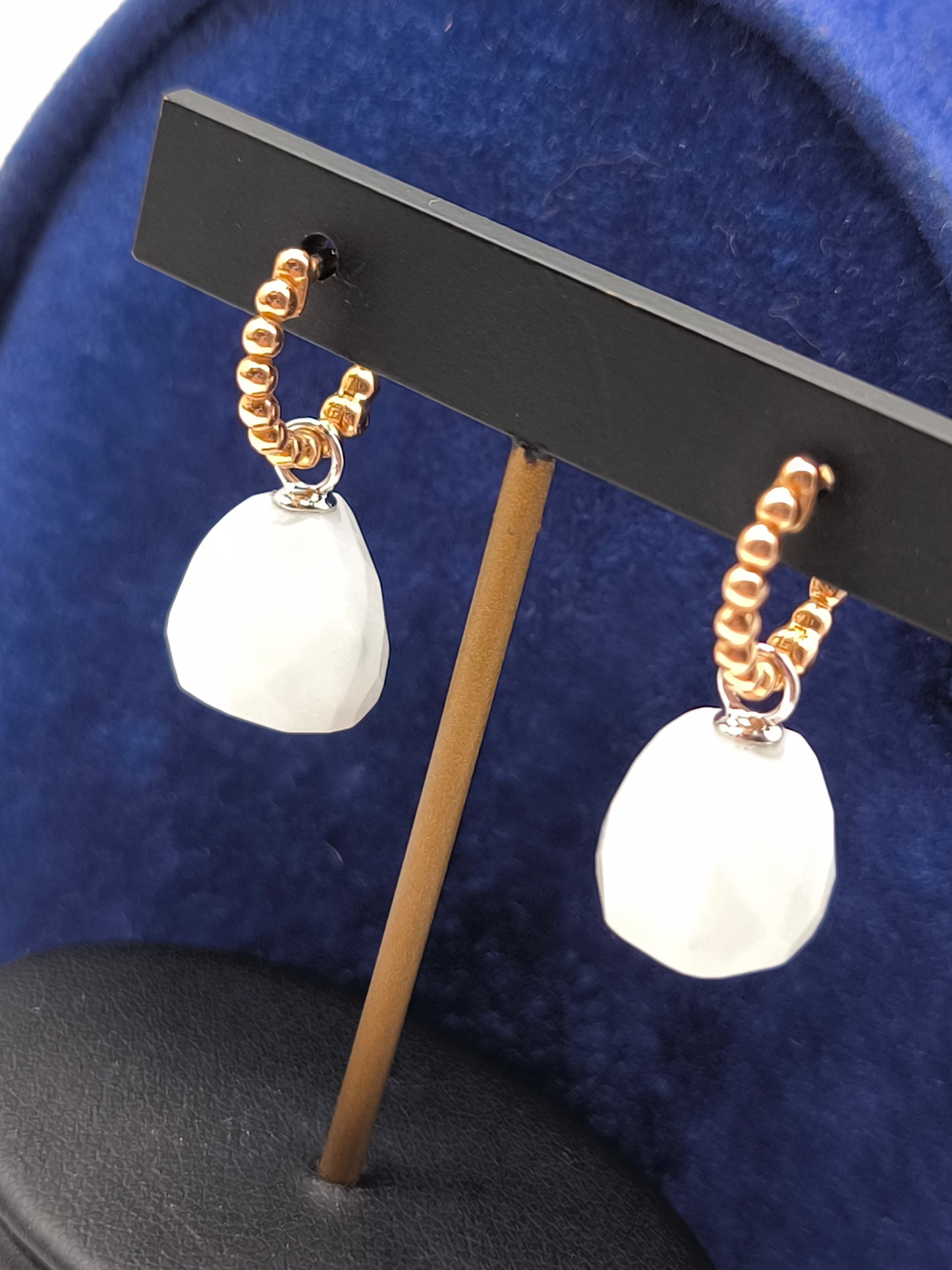 Rose gold snap earrings with balls