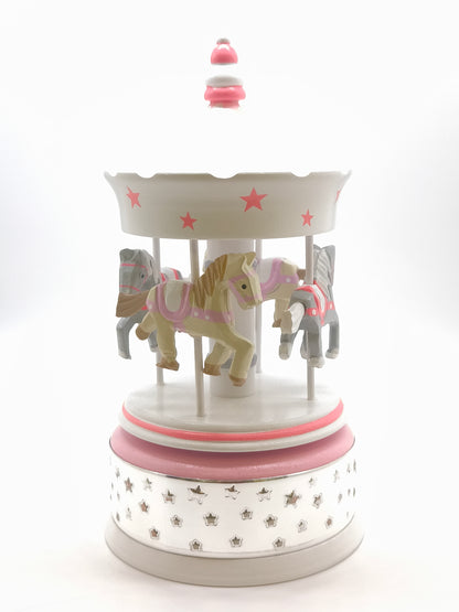 Pink horse carousel music box