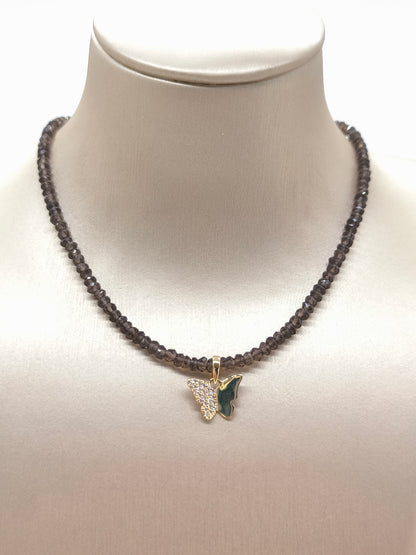 Butterfly necklace in gold and semi-precious stones