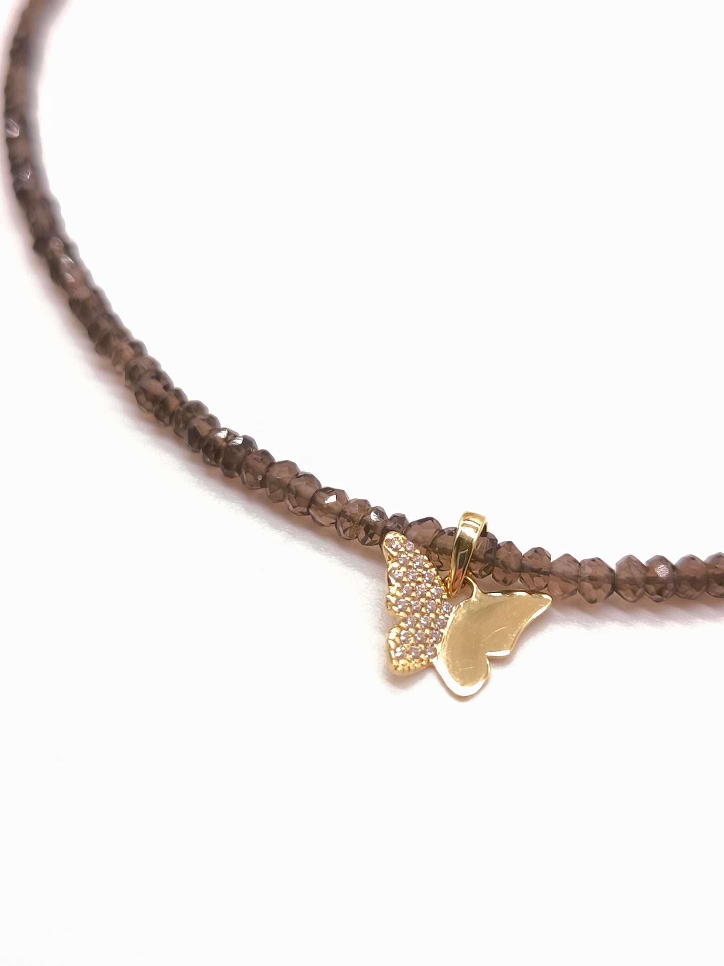 Butterfly necklace in gold and semi-precious stones