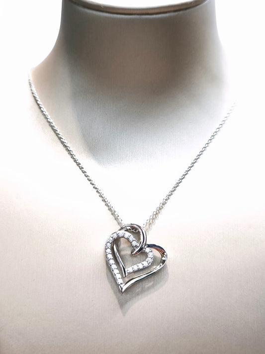 Silver choker with intertwined pavé hearts