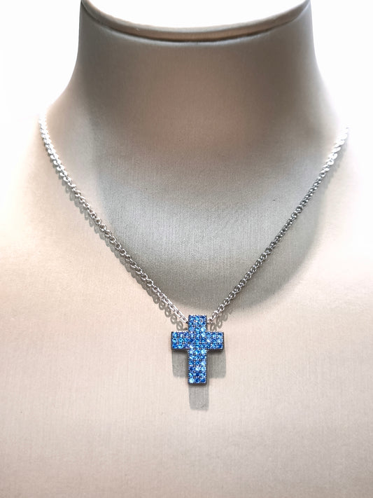 Silver choker with blue burnished cross