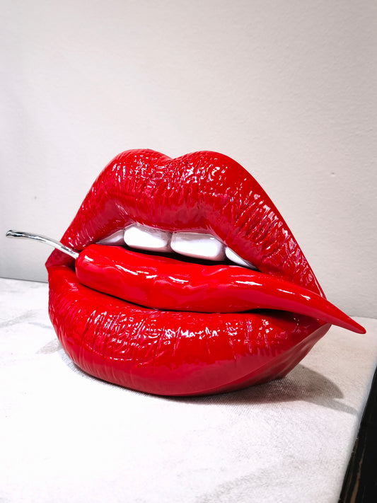 Pop-art red mouth with chili pepper