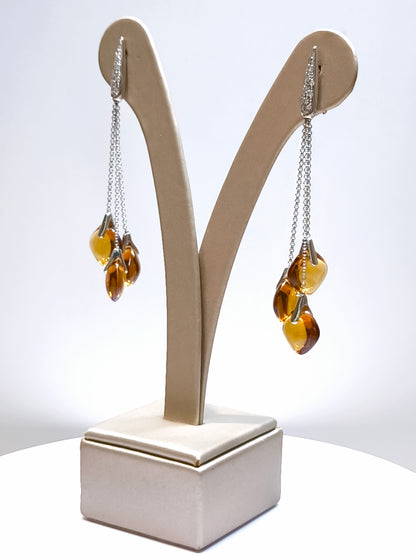 Orecchini pendenti in oro con ambra e diamanti