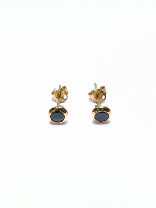 Light gold earrings with black zircons
