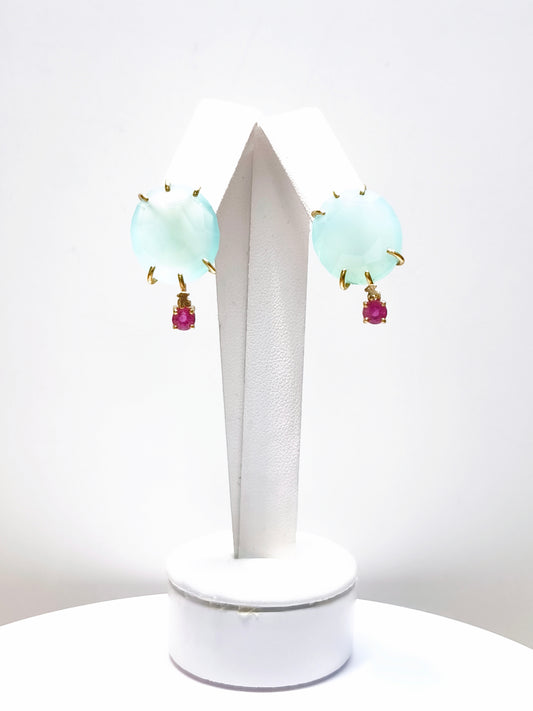 Lobe earrings with Lemuria quartz and rubies