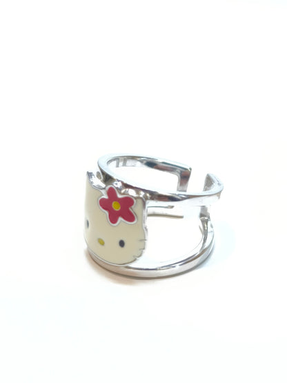 Hello Kitty flower silver ring