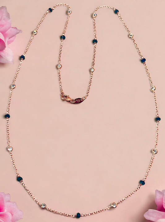 Rose gold necklace with blue stones and zirconia