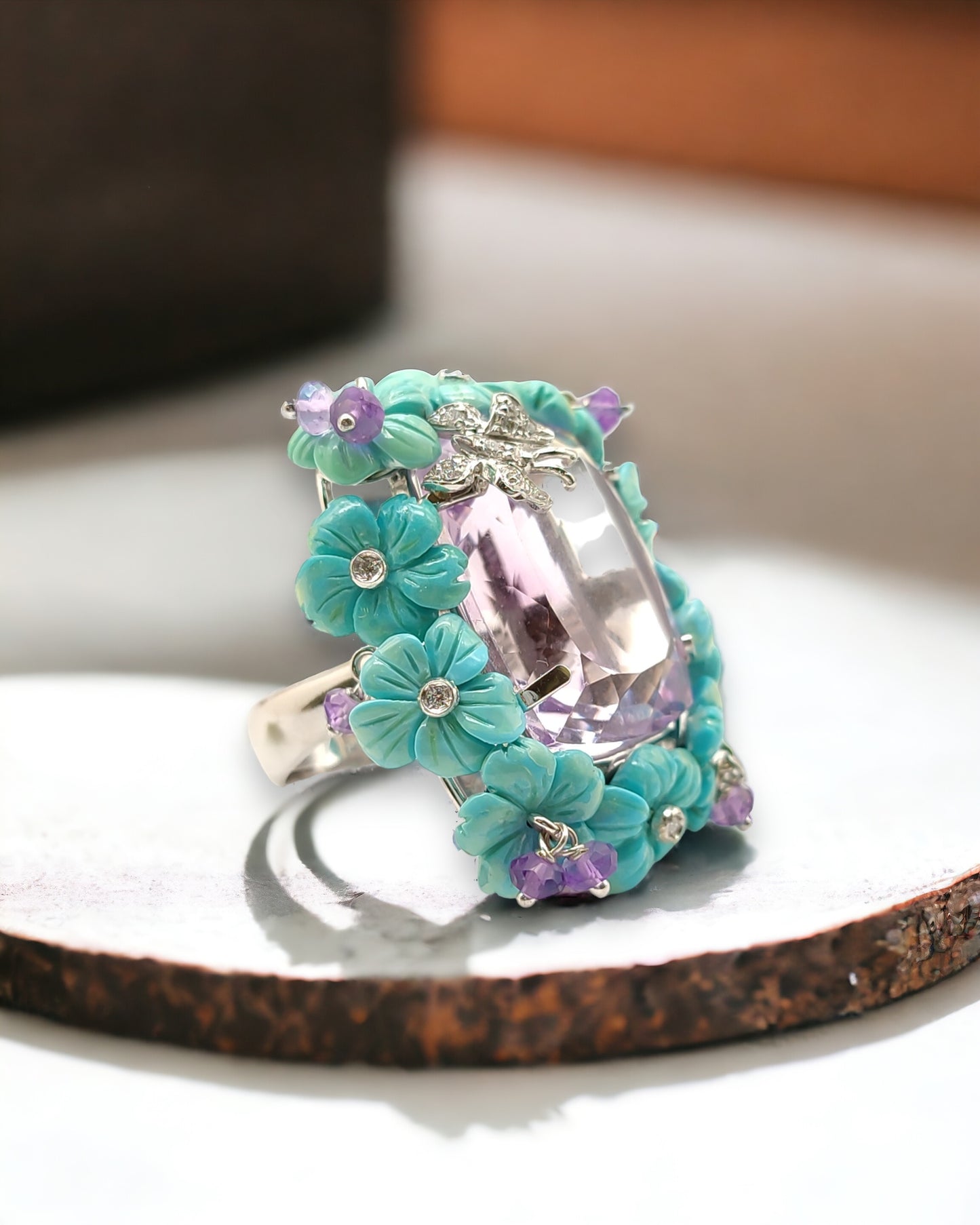 Pavan - Gold ring with amethyst, turquoises and diamonds