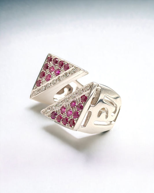 Openwork band ring with rubies and diamonds