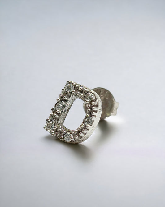 Letter D single lobe earring in silver