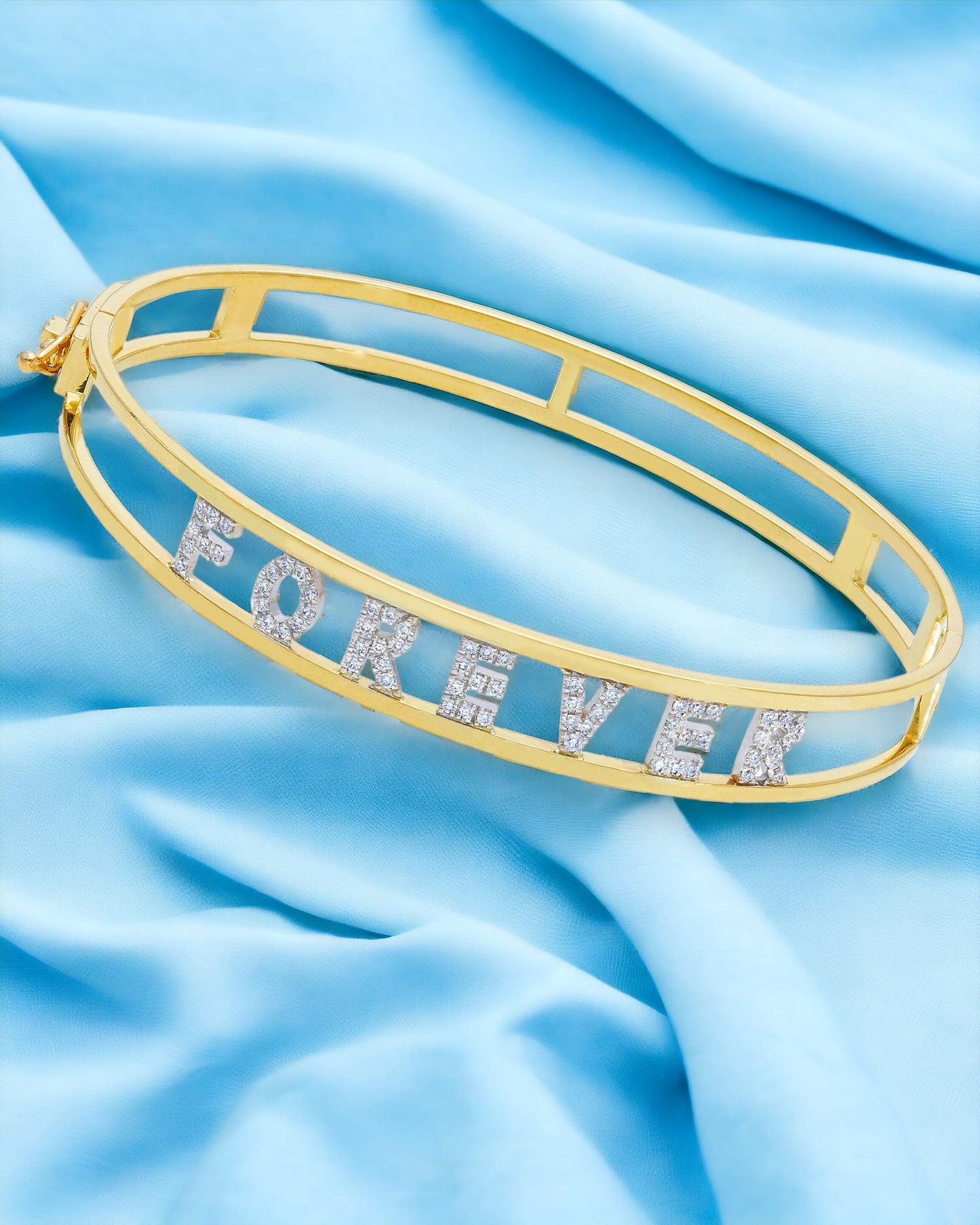 Bracciale rigido oro giallo e diamanti - personalizzabile nome da 5 a 9 lettere