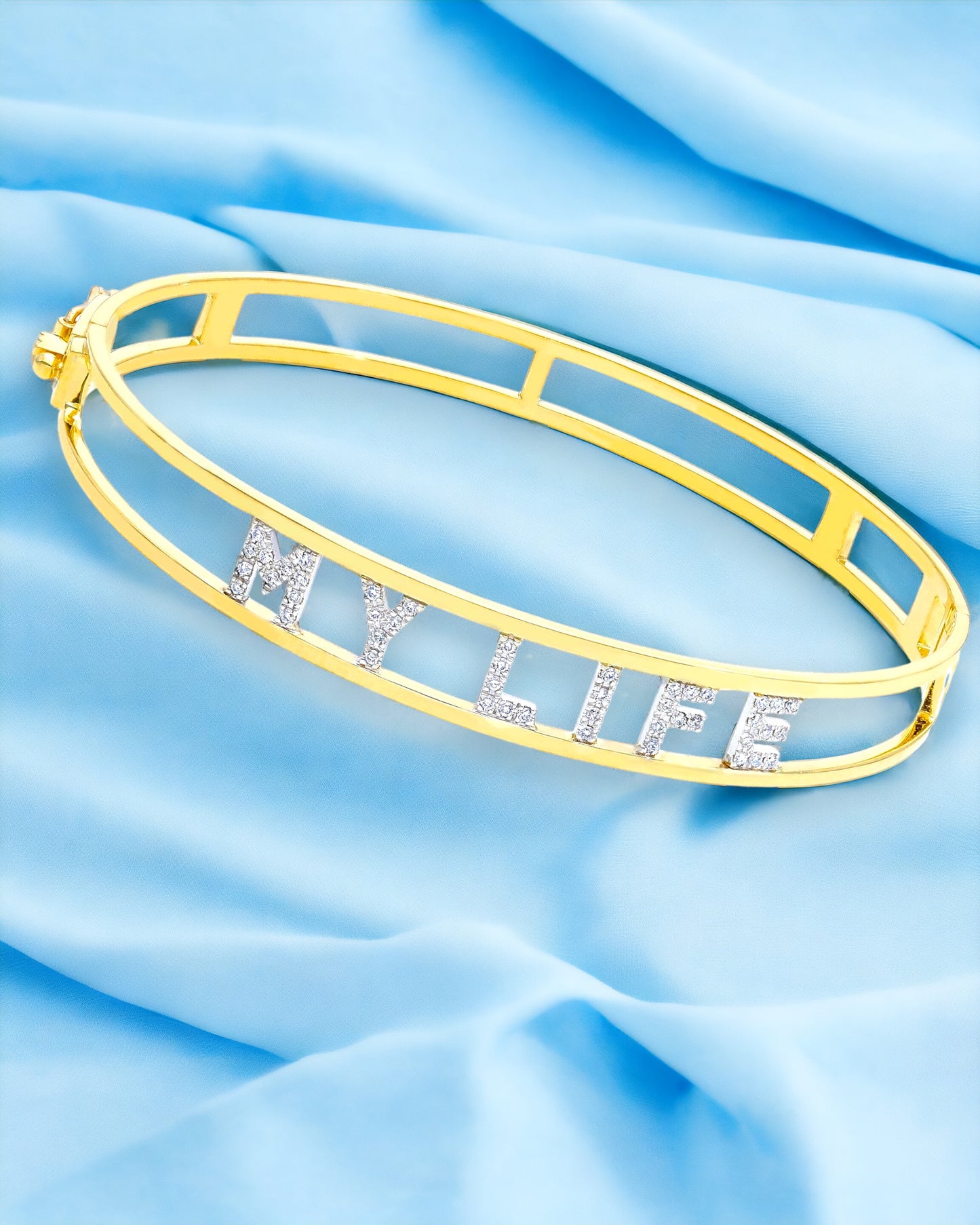 Bracciale rigido oro giallo e diamanti - personalizzabile nome da 5 a 9 lettere