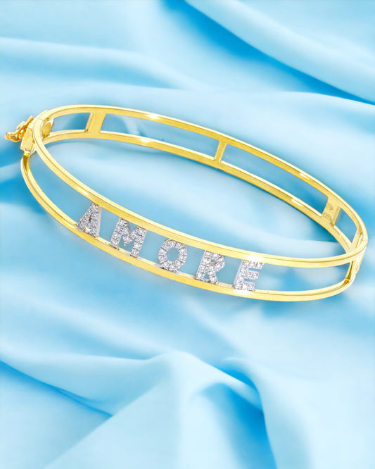 Rigid yellow gold and diamond bracelet - customizable name from 5 to 9 letters