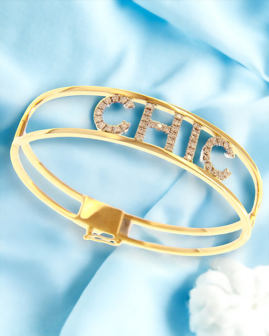 Bracciale Grande rigido oro bianco e diamanti - personalizzabile nome da 4 a 8 lettere