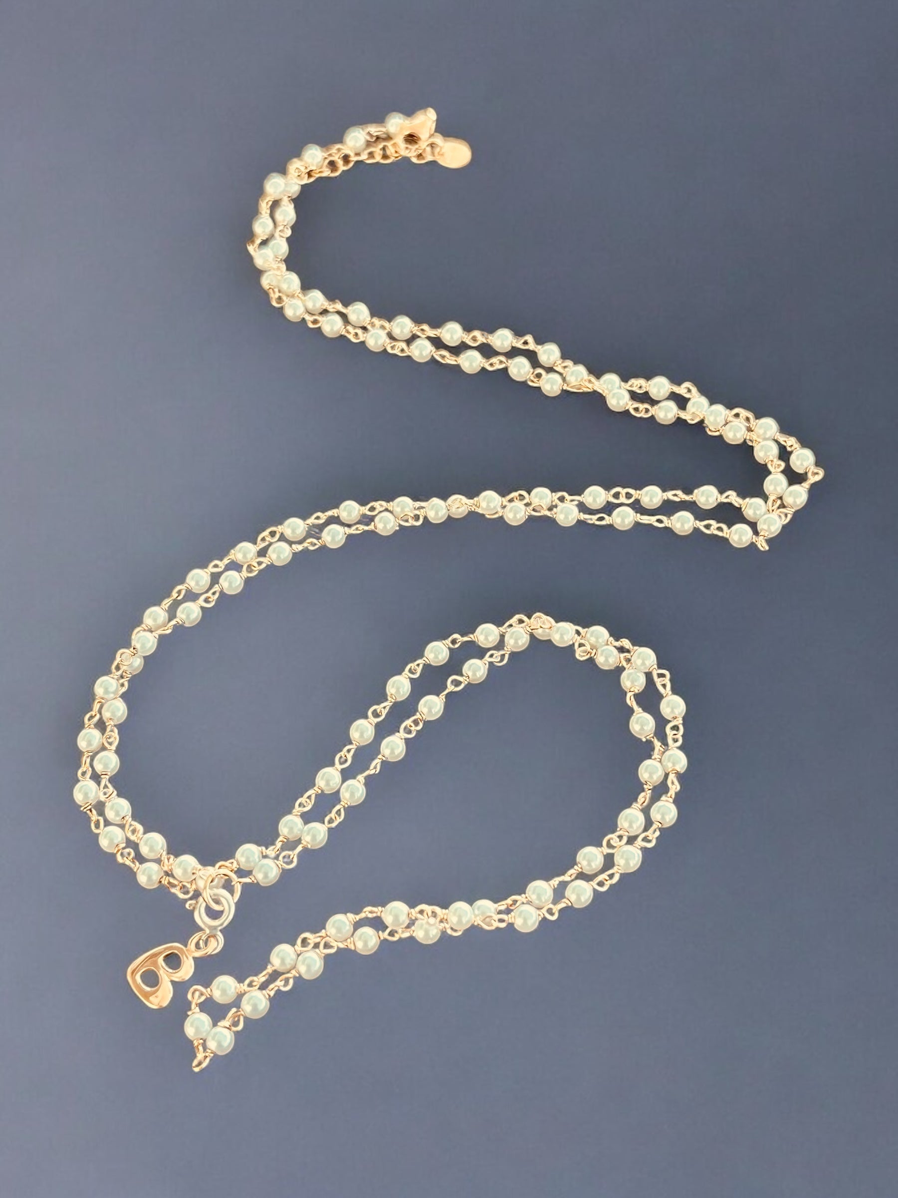 Girocollo Collana lunga argento dorato rosa e perle bianche - Gioielli Pavan