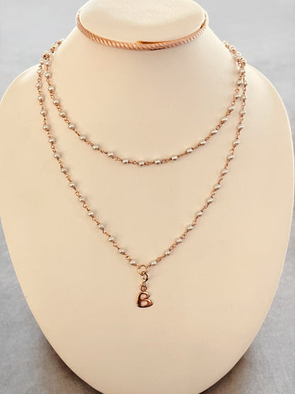 Girocollo Collana lunga argento dorato rosa e perle bianche - Gioielli Pavan