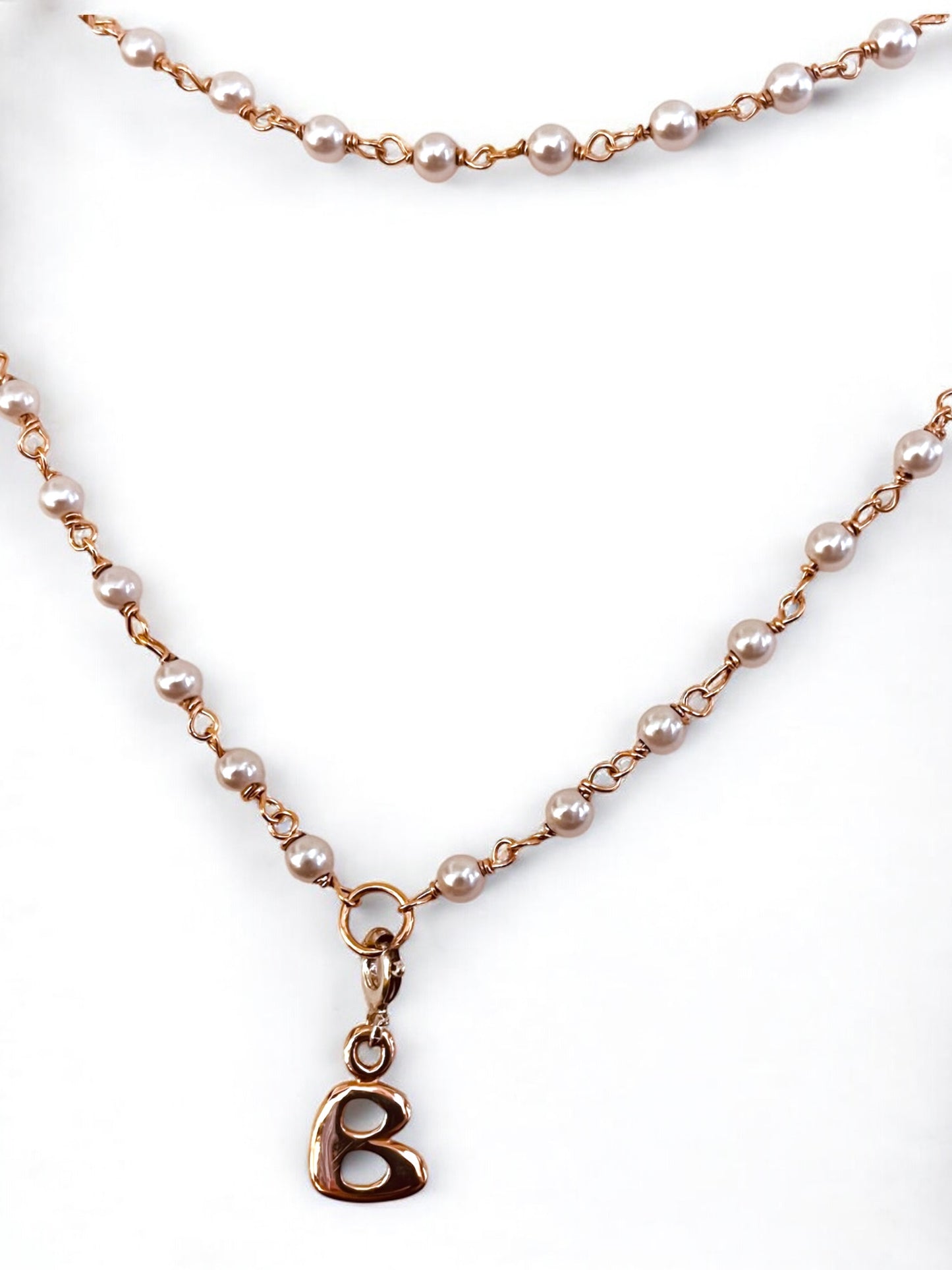 Girocollo Collana lunga argento dorato rosa e perle bianche - Gioielli Pavan