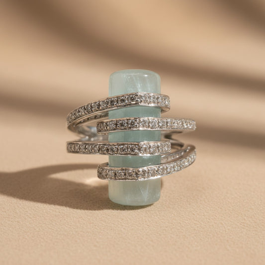 Gold ring with aquamarine and diamonds