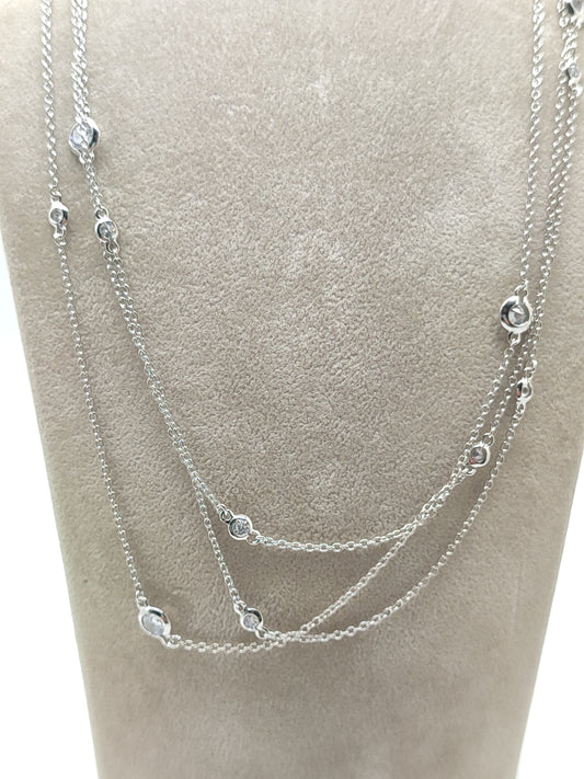 Collana lunga in argento con zirconi 3 fili