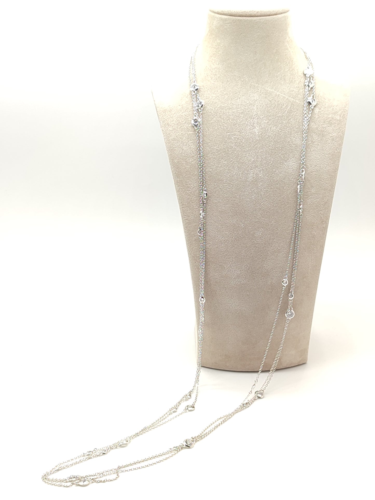 Collana lunga in argento con zirconi 3 fili