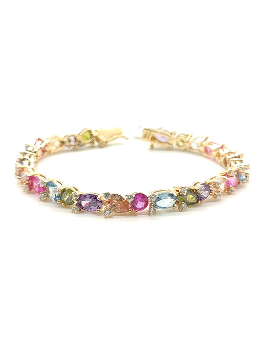 Silver bracelet with multi-colored zircons
