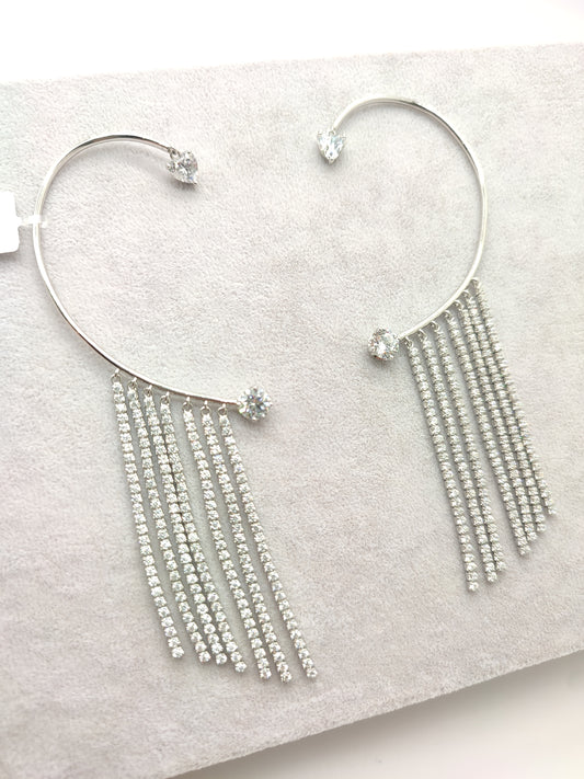 Silver ear cuff earrings with zircons