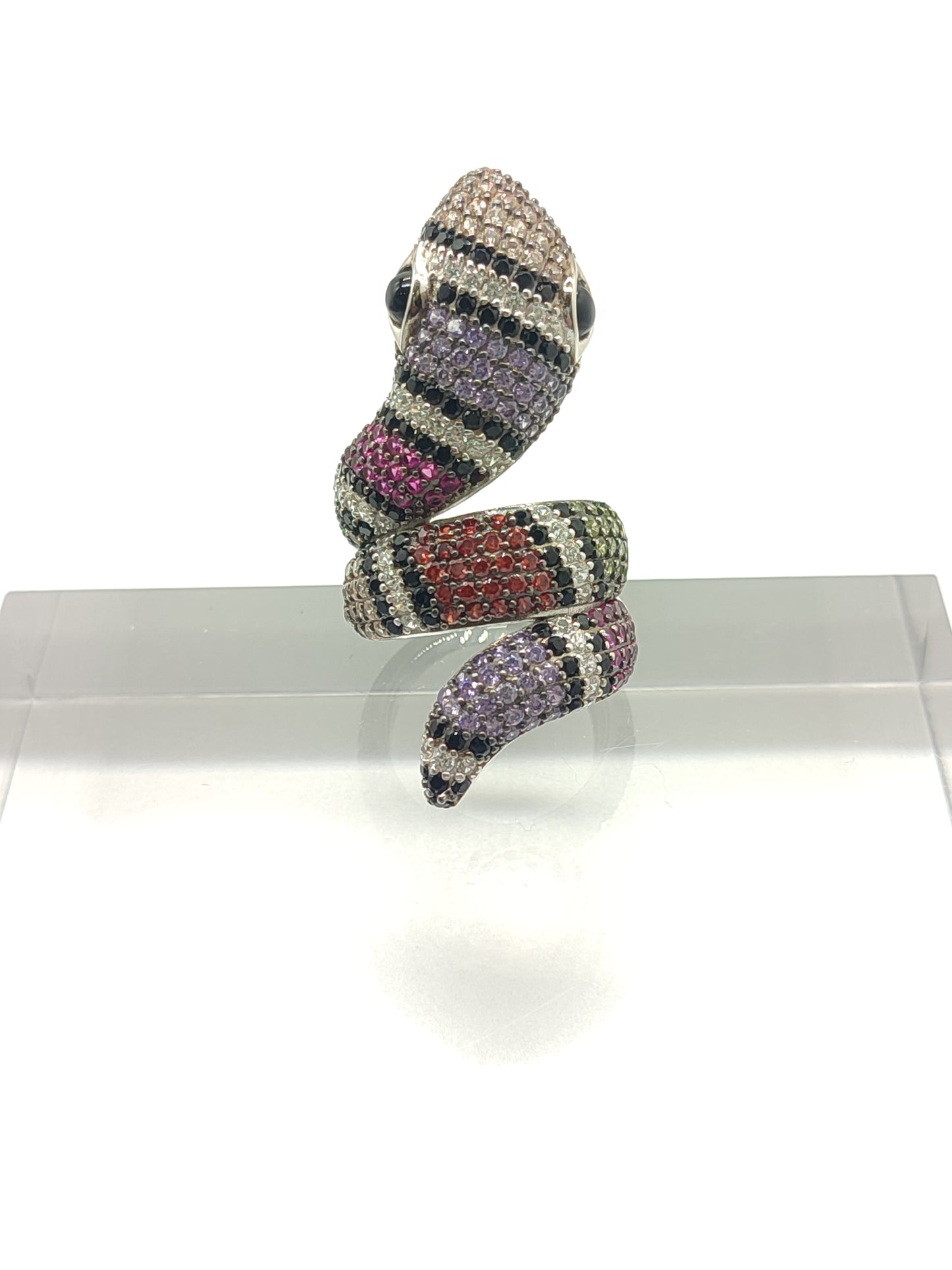 Multi-colored snake silver ring