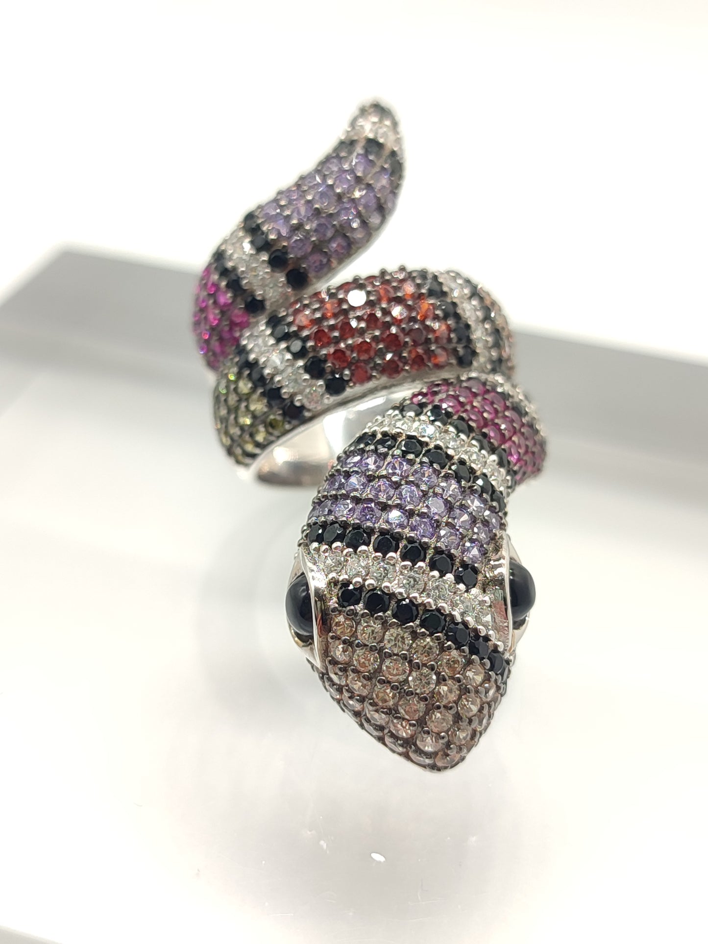 Multi-colored snake silver ring