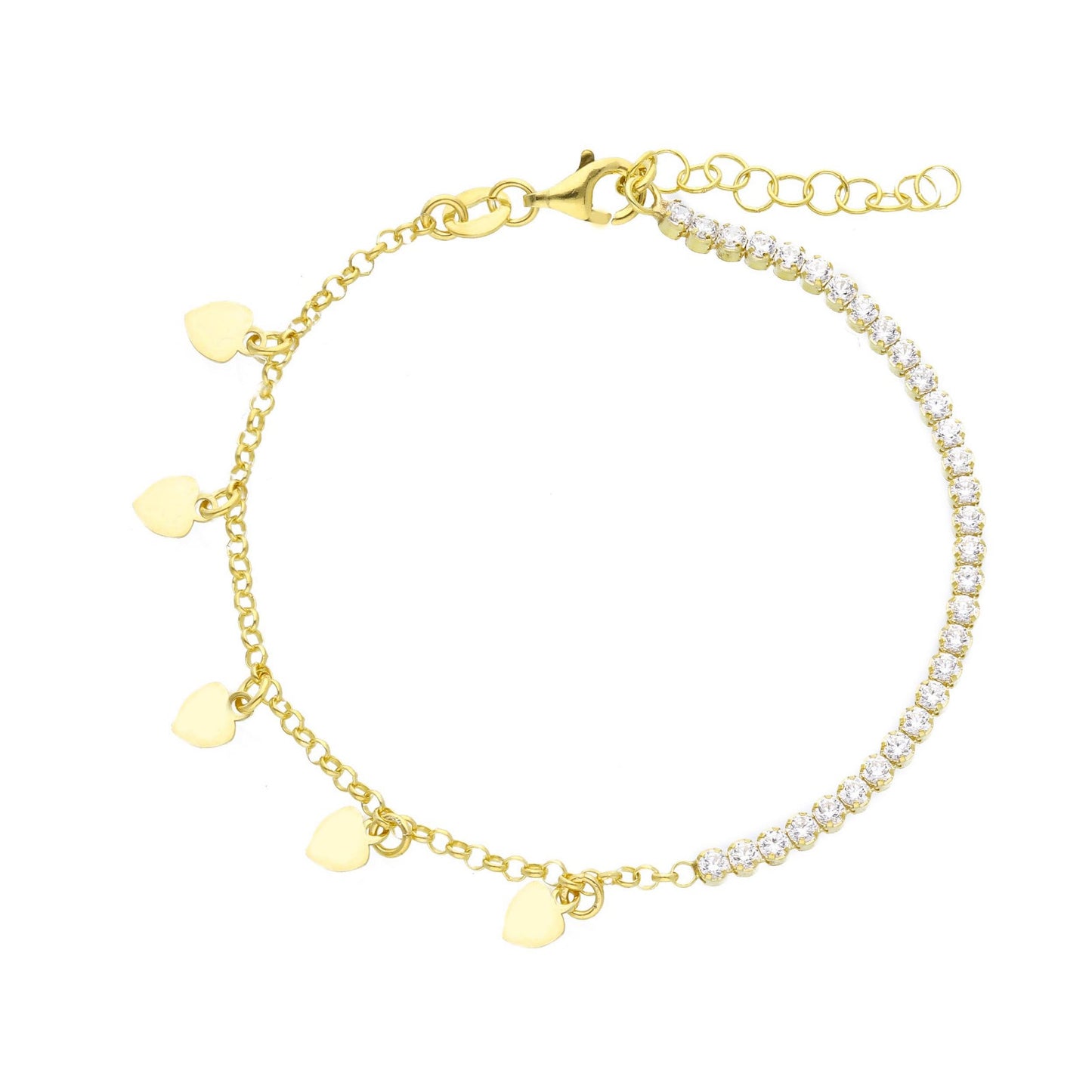 Bracciale in argento tennis e cuori