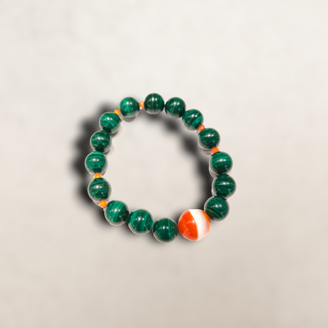 Bracciale elastico con corniola e malachite