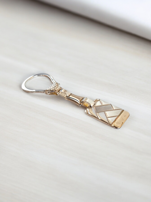 Gold and silver rectangle key ring