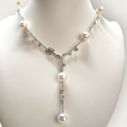 MiMì - White gold necklace with diamonds and pearls