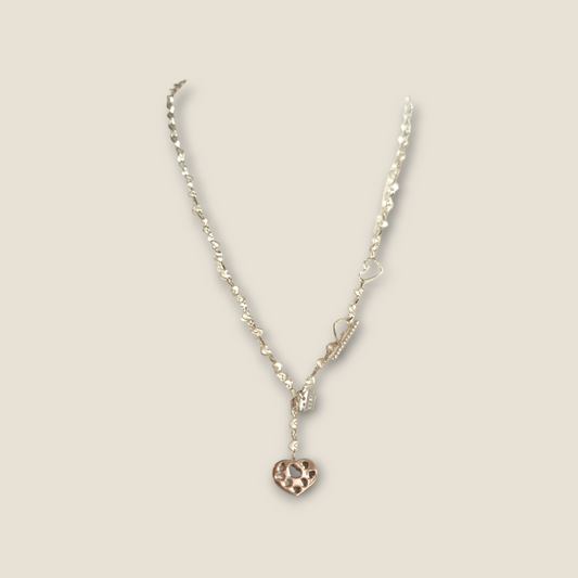 White gold necklace with hearts and diamonds