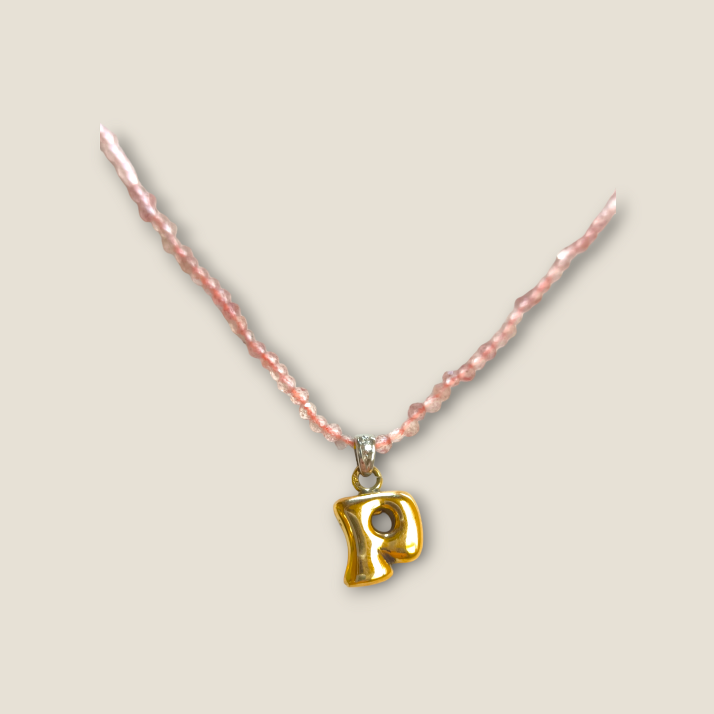 Letter P necklace with diamonds and shaded quartz