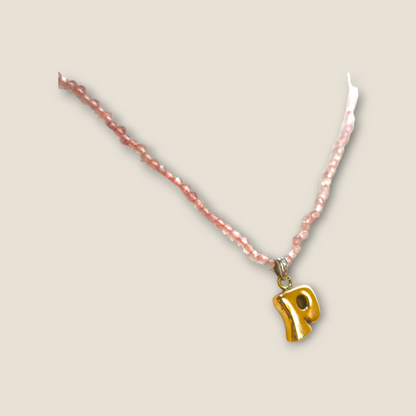 Letter P necklace with diamonds and shaded quartz